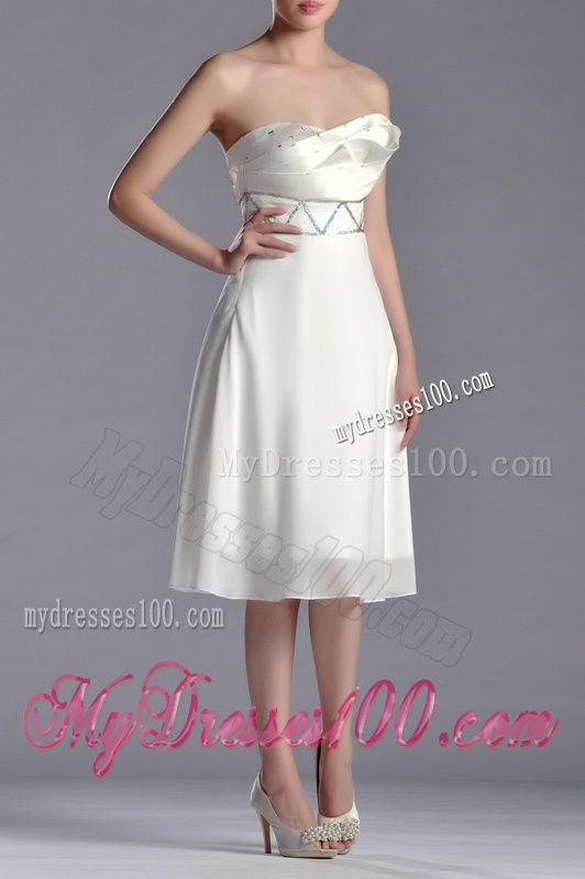 Fashionable Beaded Decorated Waist Chiffon Dama Dress in Tea Length