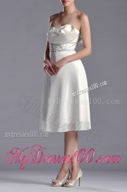 Fashionable Beaded Decorated Waist Chiffon Dama Dress in Tea Length