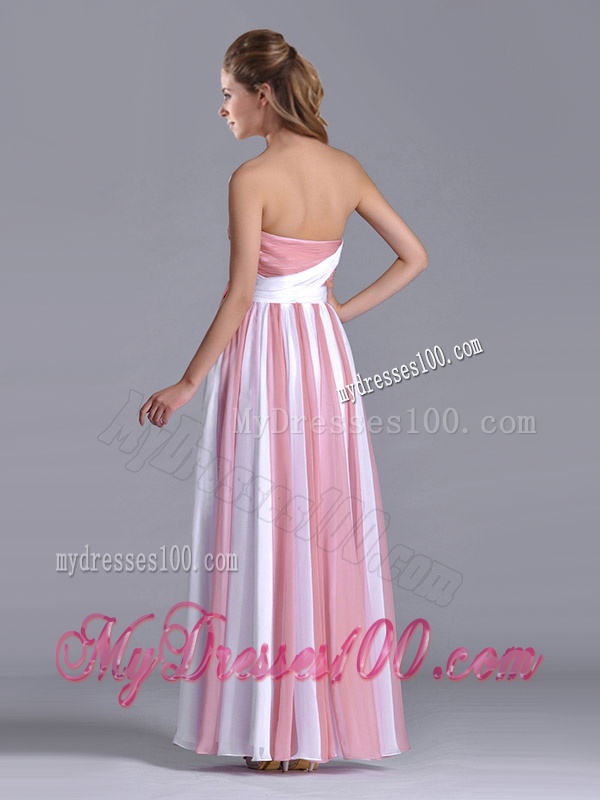 Hot Sale Bowknot Strapless White and Pink Dama Dress with Side Zipper