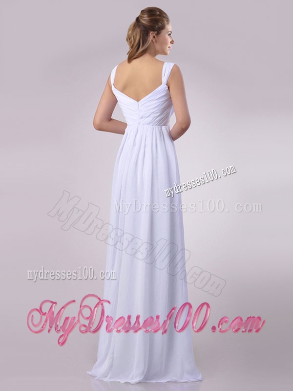 Hot Sale Empire Beaded White Chiffon Dama Dress with Straps