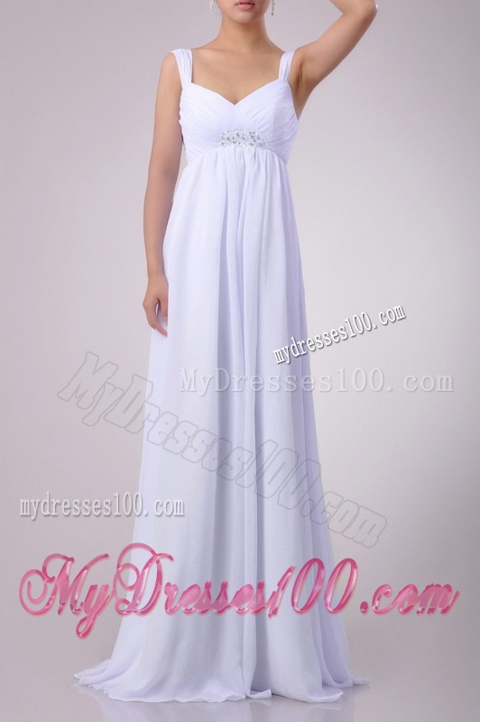 Hot Sale Empire Beaded White Chiffon Dama Dress with Straps