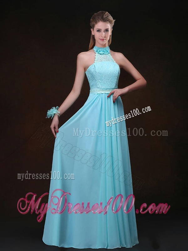 Hot Sale Empire Halter Top Dama Dresses with Lace