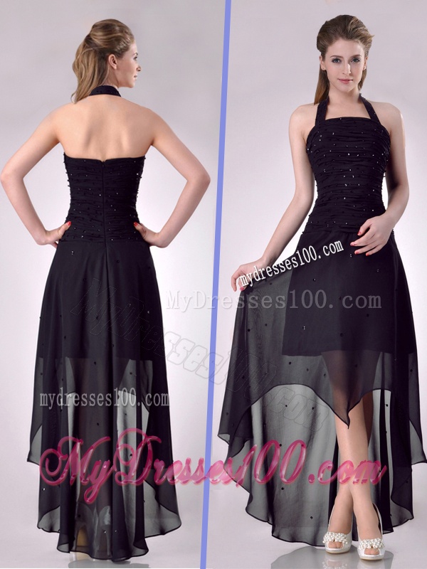 Hot Sale Halter Top High Low High Low Dama Dress with Beading