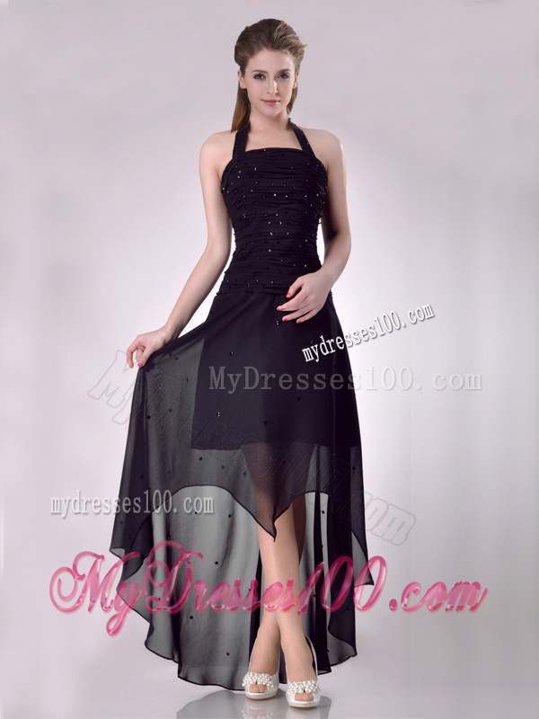 Hot Sale Halter Top High Low High Low Dama Dress with Beading