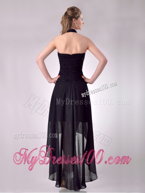 Hot Sale Halter Top High Low High Low Dama Dress with Beading