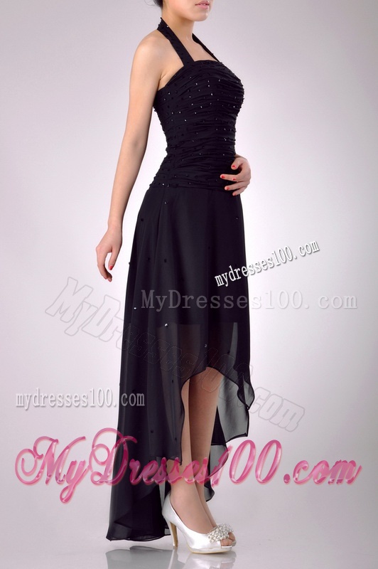 Hot Sale Halter Top High Low High Low Dama Dress with Beading