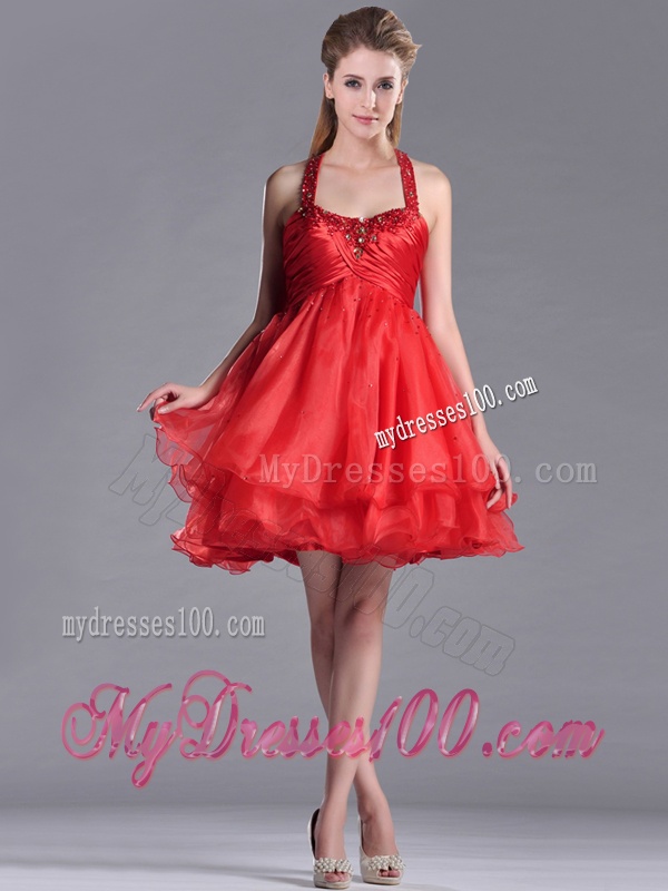 Modern Beaded Decorated Top and Halter Top Dama Dress in Organza