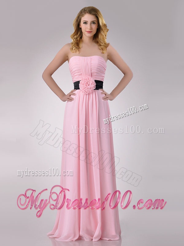 Modern Empire Chiffon Pink Long Dama Dress with Hand Crafted Flower