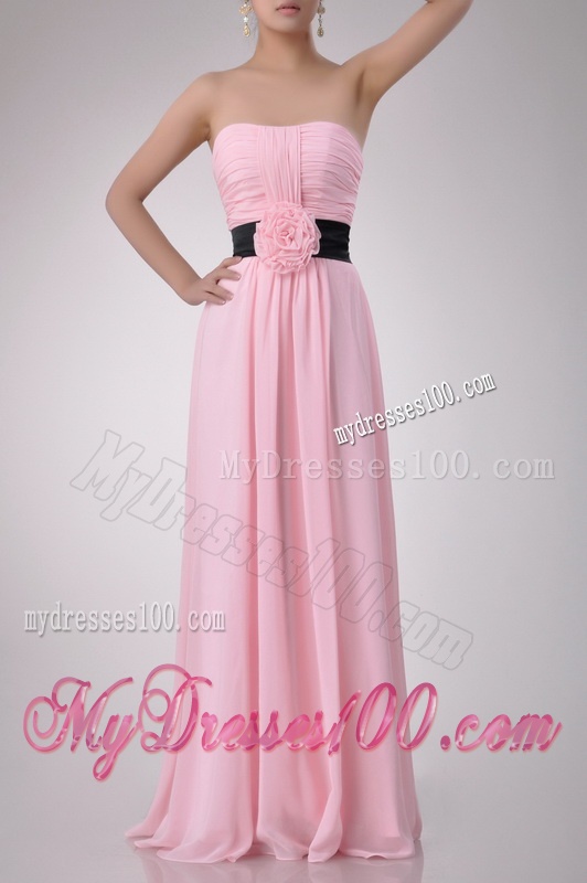 Modern Empire Chiffon Pink Long Dama Dress with Hand Crafted Flower