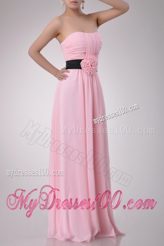 Modern Empire Chiffon Pink Long Dama Dress with Hand Crafted Flower