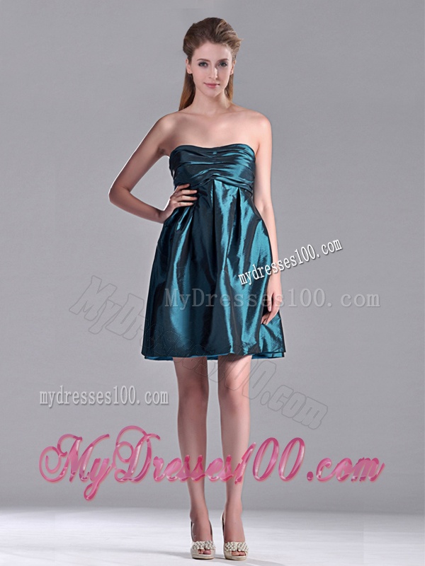 New Arrivals Strapless Ruched Taffeta Short Dama Dress in Teal