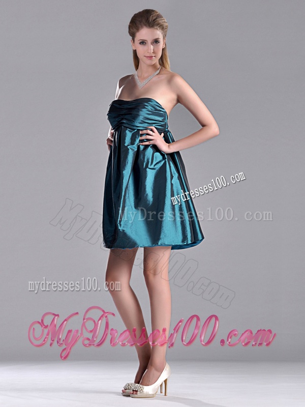 New Arrivals Strapless Ruched Taffeta Short Dama Dress in Teal