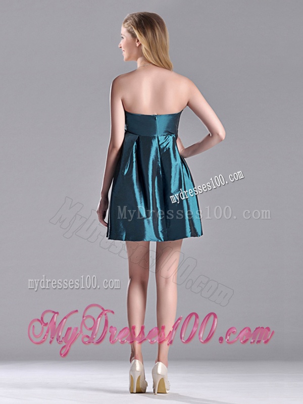 New Arrivals Strapless Ruched Taffeta Short Dama Dress in Teal
