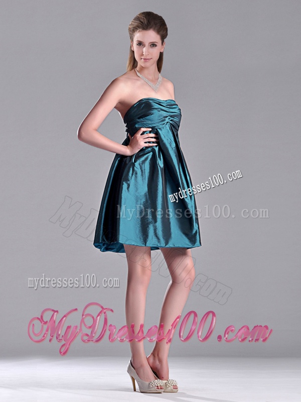 New Arrivals Strapless Ruched Taffeta Short Dama Dress in Teal