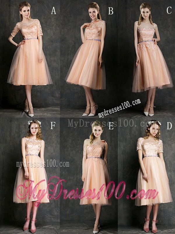 New Scoop Half Sleeves Dama Dress with Sashes and Lace