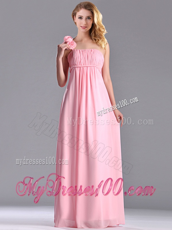 New Style Baby Pink Dama Dress with Handcrafted Flowers Decorated One Shoulder
