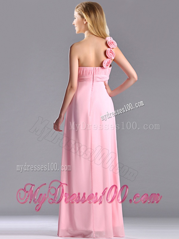 New Style Baby Pink Dama Dress with Handcrafted Flowers Decorated One Shoulder
