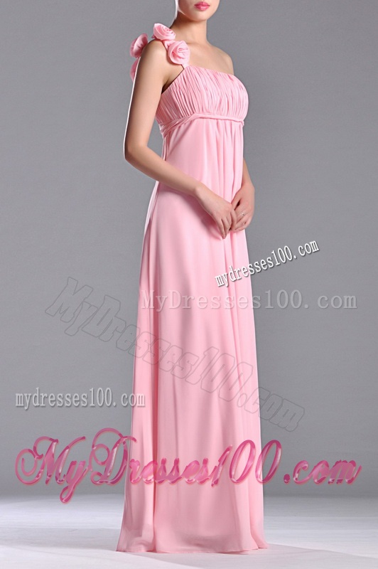 New Style Baby Pink Dama Dress with Handcrafted Flowers Decorated One Shoulder