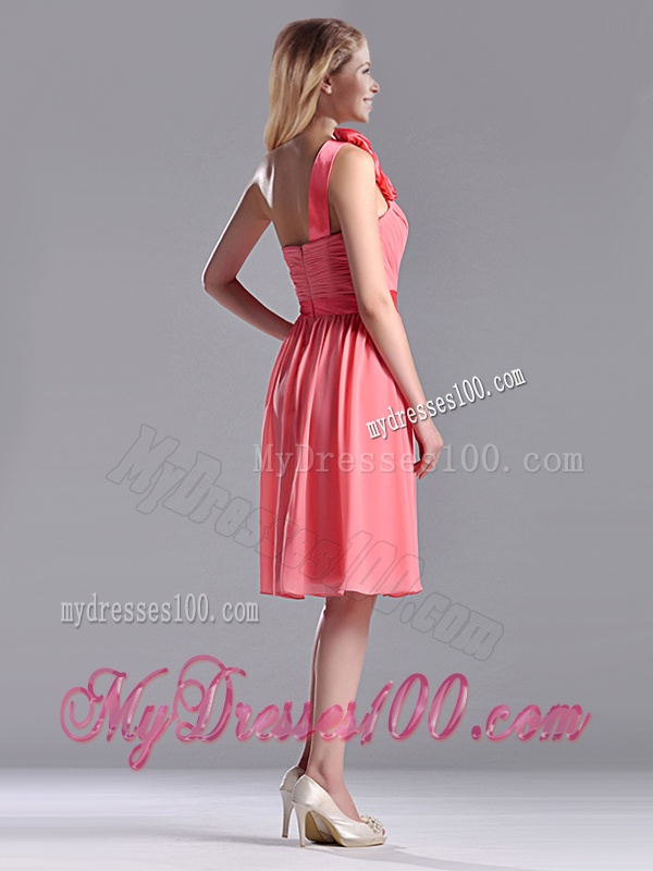 Popular Watermelon Dama Dress with Hand Made Flowers Decorated One Shoulder