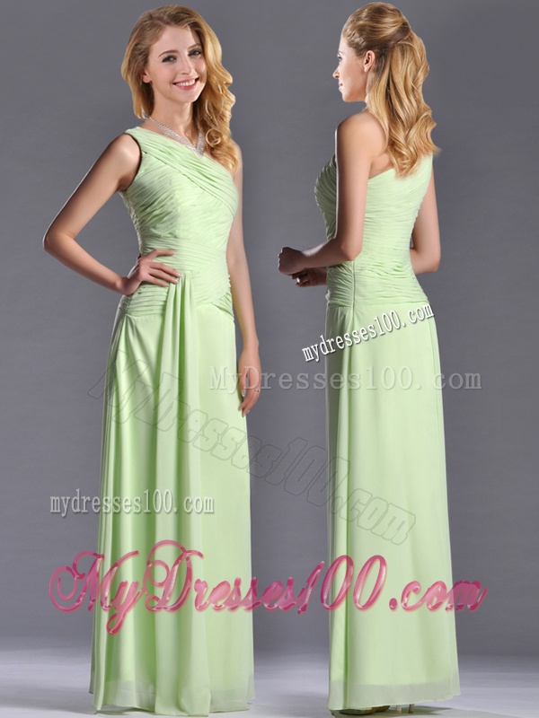 Pretty One Shoulder Side Zipper Yellow Green Dama Dress with Ruching