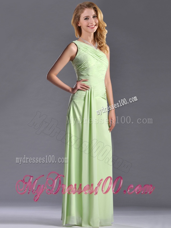 Pretty One Shoulder Side Zipper Yellow Green Dama Dress with Ruching