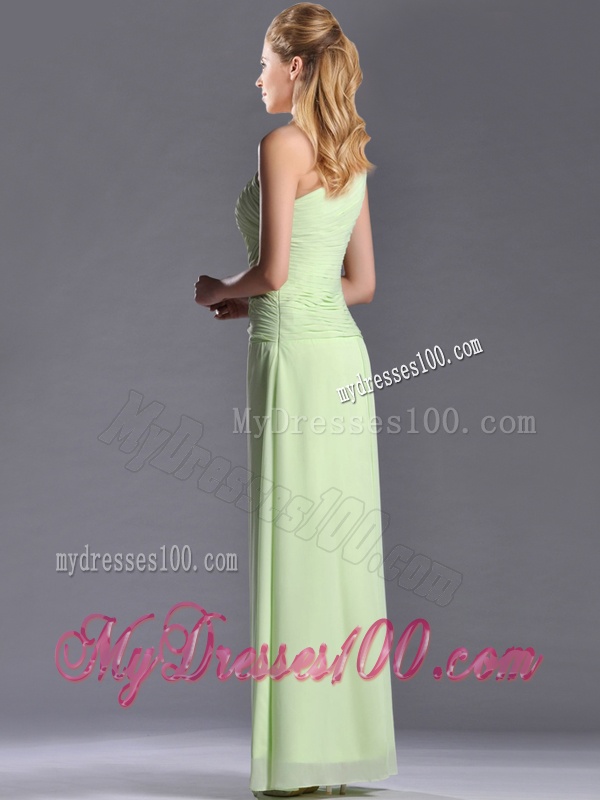 Pretty One Shoulder Side Zipper Yellow Green Dama Dress with Ruching