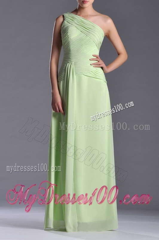 Pretty One Shoulder Side Zipper Yellow Green Dama Dress with Ruching