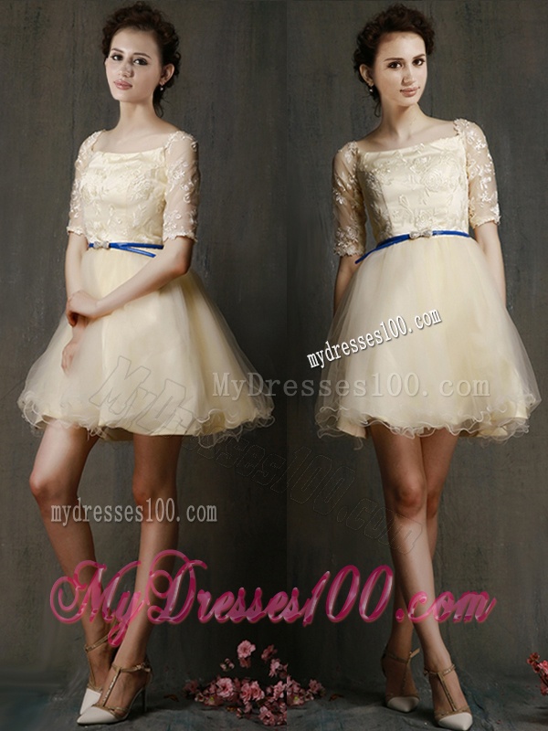 Romantic Square Half Sleeves Dama Dress with Sashes and Lace