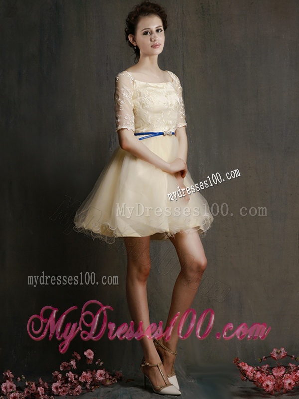 Romantic Square Half Sleeves Dama Dress with Sashes and Lace
