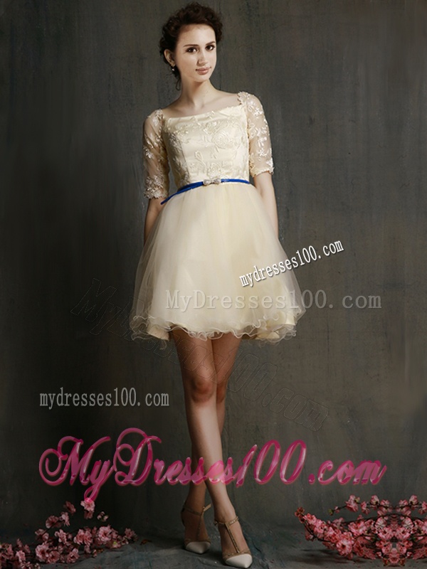 Romantic Square Half Sleeves Dama Dress with Sashes and Lace