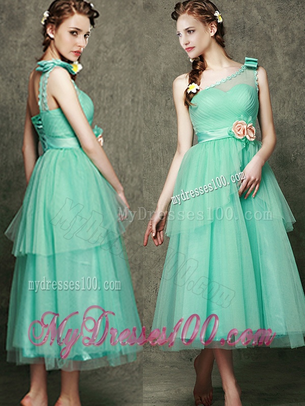 See Through One Shoulder Dama Dress with Bowknot and Hand Made Flowers