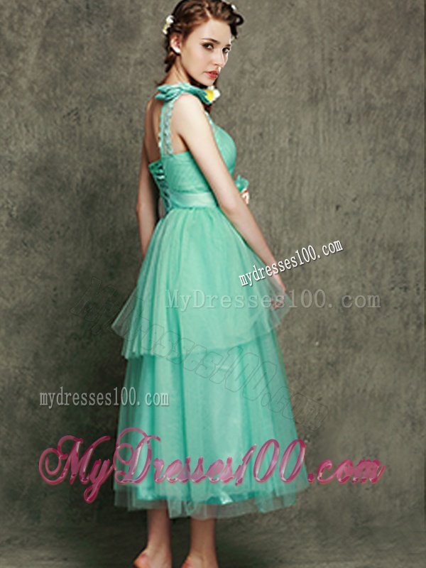 See Through One Shoulder Dama Dress with Bowknot and Hand Made Flowers