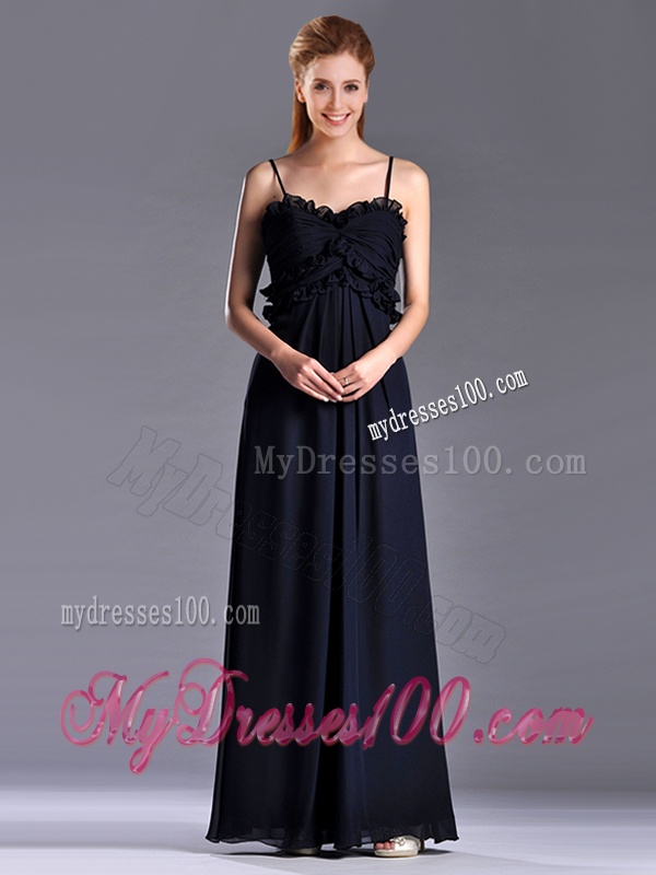 Simple Empire Straps Chiffon Ruching Navy Blue Dama Dress for Holiday