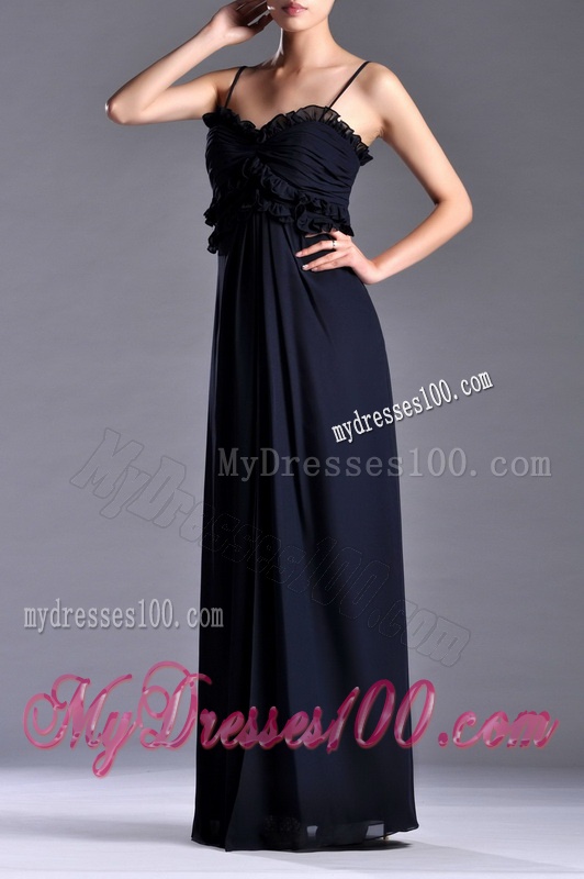 Simple Empire Straps Chiffon Ruching Navy Blue Dama Dress for Holiday