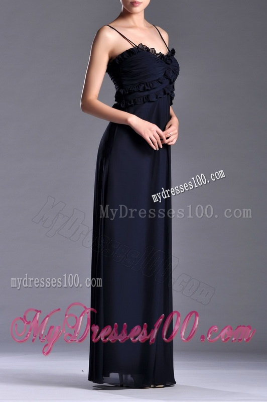 Simple Empire Straps Chiffon Ruching Navy Blue Dama Dress for Holiday