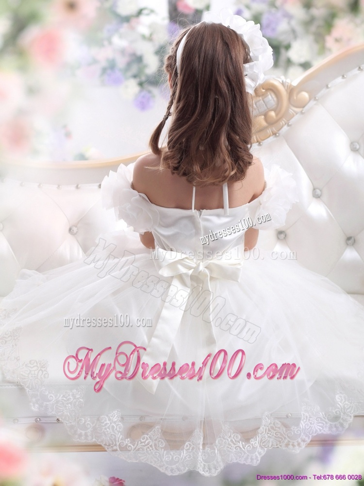 Comfortable White Halter Top Flower Girl Dress with Hand Made Flower