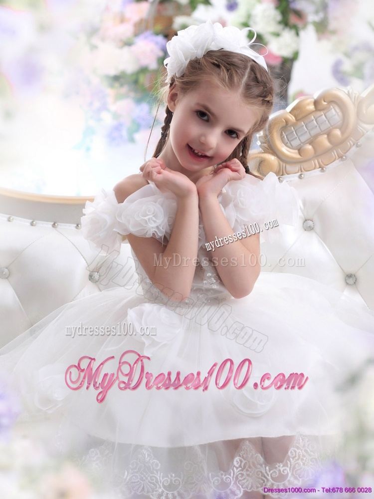 Comfortable White Halter Top Flower Girl Dress with Hand Made Flower