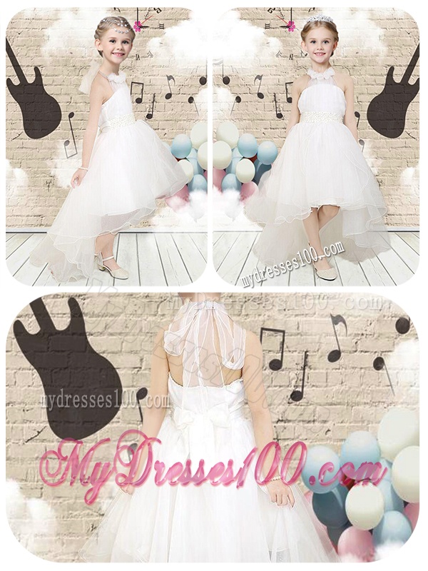 Lovely High Low Halter Top White Flower Girl Dresses