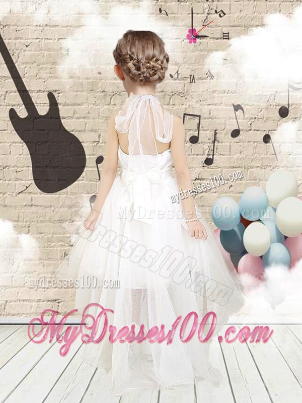 Lovely High Low Halter Top White Flower Girl Dresses