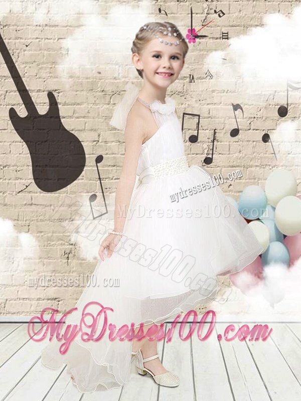 Lovely High Low Halter Top White Flower Girl Dresses