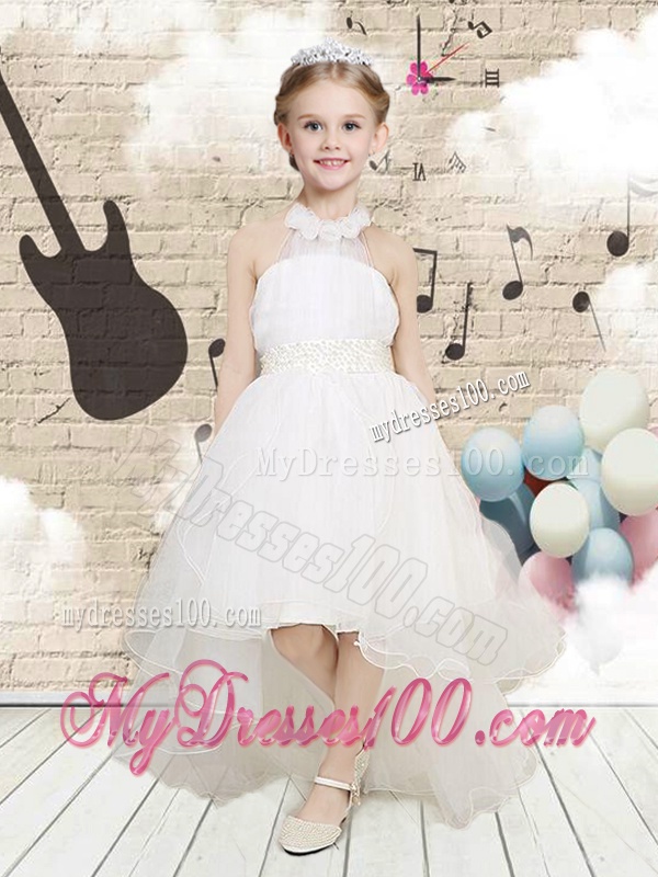 Lovely High Low Halter Top White Flower Girl Dresses