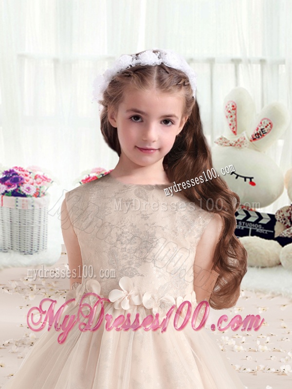 New Style Bateau Champagne Flower Girl Dresses with Appliques