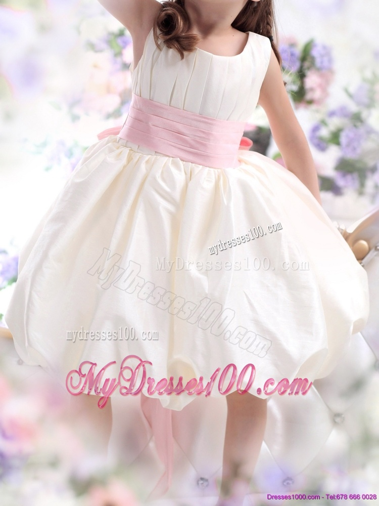 Perfect White Scoop 2016 Flower Girl Dress with Light Pink Sash