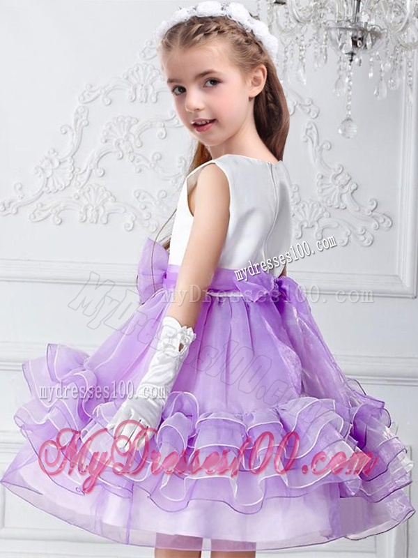 Pretty Bowknot Mini Length Multi Color Flower Girl Dresses with Scoop