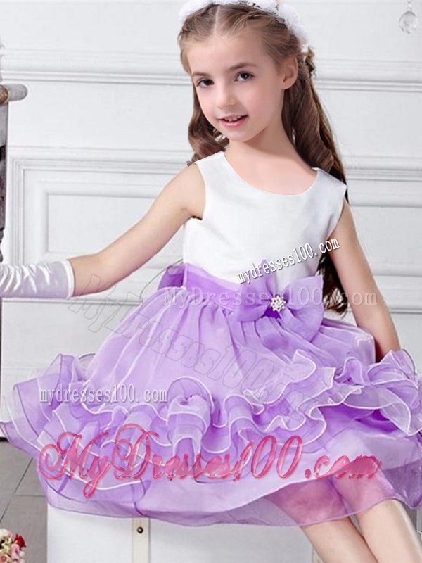 Pretty Bowknot Mini Length Multi Color Flower Girl Dresses with Scoop