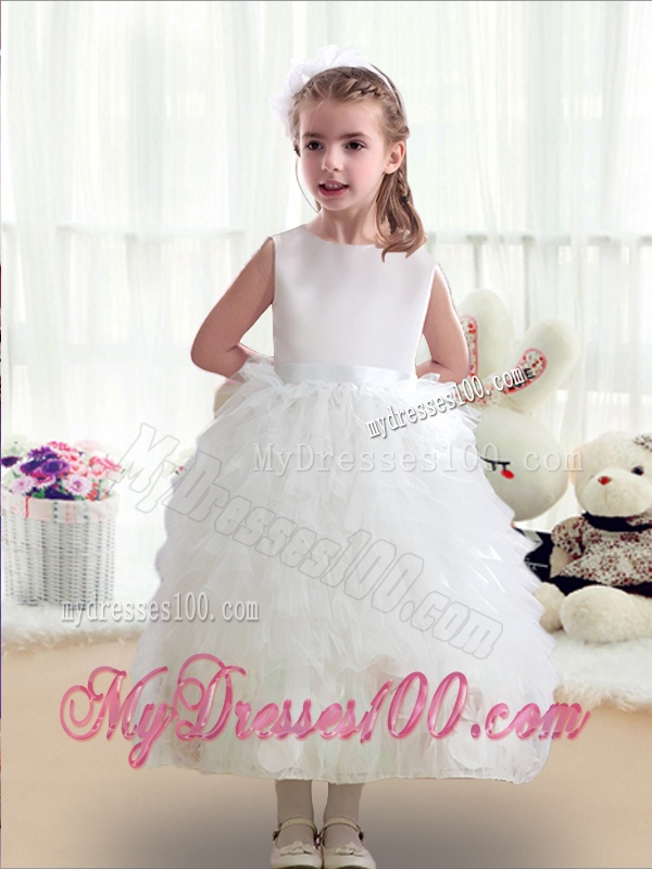 Sweet Scoop White Flower Girl Dresses with Ruffles