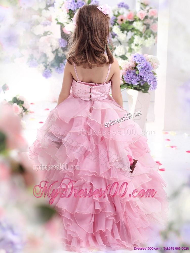 2016 Baby Pink Flowers Girl Dress with Hand Made Flowers and Ruffles