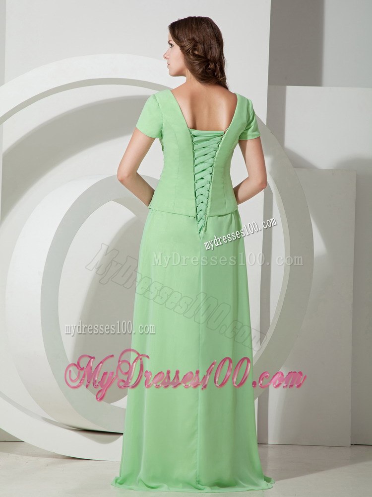 Apple Green Chiffon Scoop Brush Train Beaded Mothers Dresses