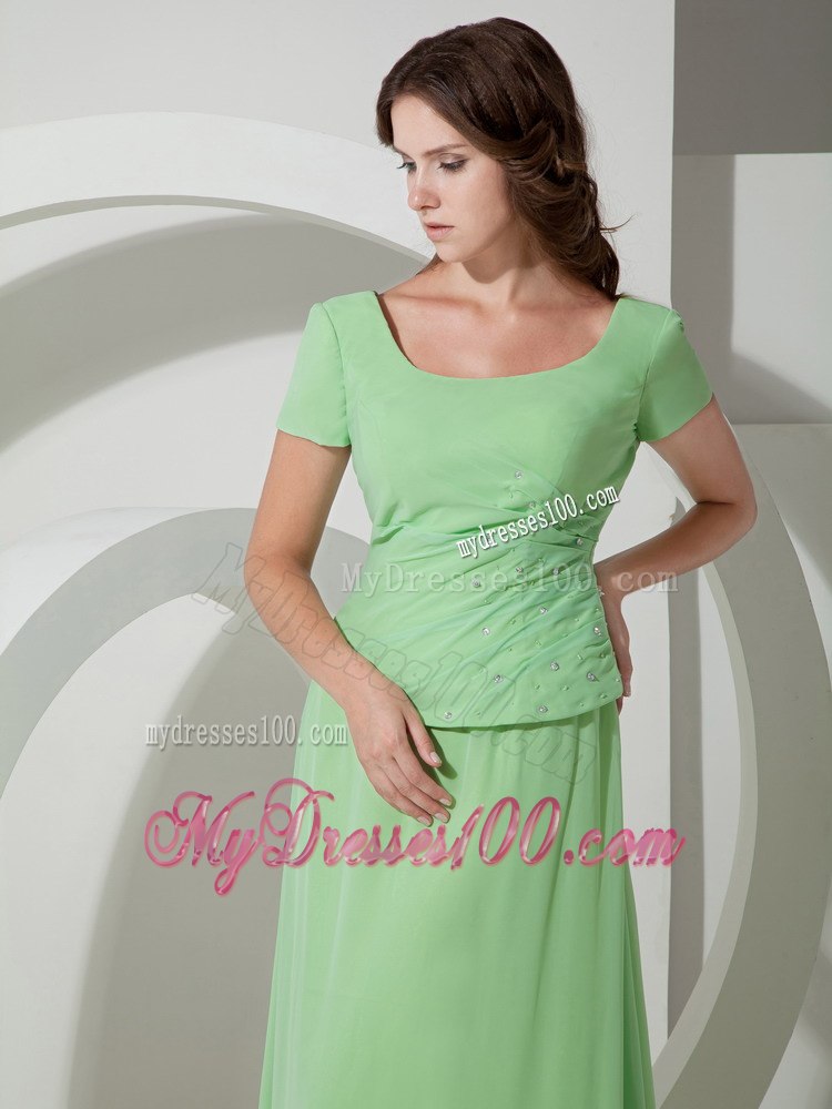 Apple Green Chiffon Scoop Brush Train Beaded Mothers Dresses