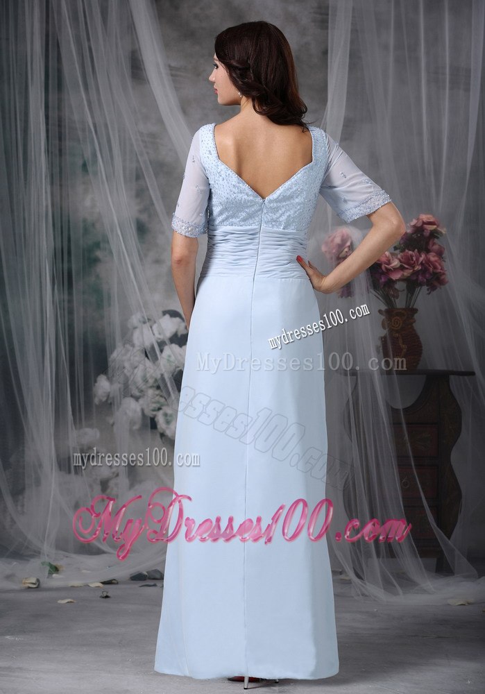 Sweetheart Mothers Dress in Baby Blue with Transparent Sleeves